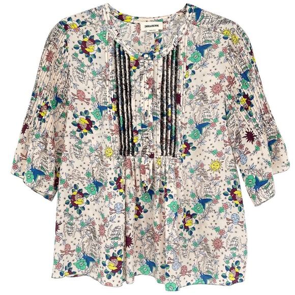 ZADIG & VOLTAIRE Thai Tattoo Silk Blouse XS - Picture 1 of 7